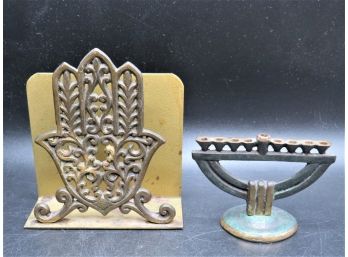 Nordia Menorah Table Decor & Hamsa Letter Holder - Set Of 2