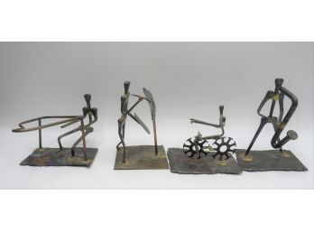 Small Metal Stick Figure Table Decor Figurines - Set Of 4