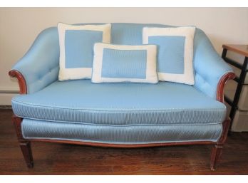 Blue Fabric Upholstered Loveseat With Throw Pillows