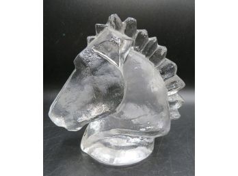 Pukeberg Sweden Solid Clear Glass Cubist Horse Head Sculpture