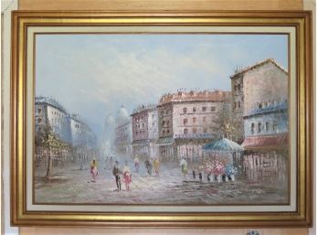 CAROLINE BURNETT PARIS STREET SCENE OIL ON CANVAS PAINTING