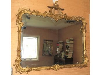 Gold-tone Ornate Pagoda Framed Wall Mirror