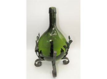 Green Glass Bud Vase With Metal Holder