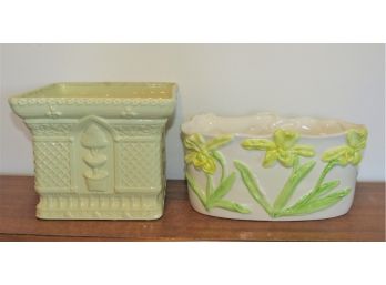 Ceramic Square Planter & Daffodil Motif Planter - Set Of 2