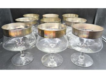 Silver Plated Rimmed Brandy Glasses - Set Of 9