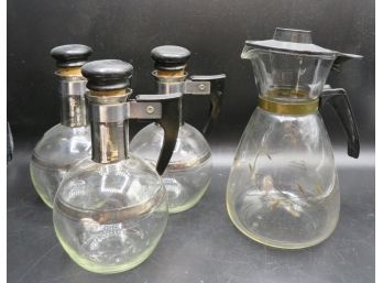 Tricolette Flameproof Clear Glass Coffee Carafe & 3 Glass Oil & Vinegar Cruet Bottles