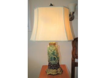 Green Quartz & Brass Table Lamp With Shade