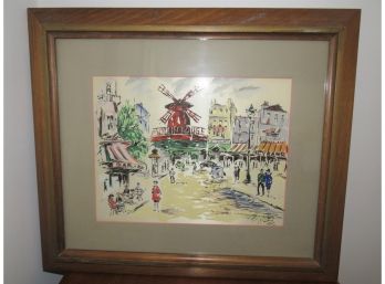 F. Brighton Paris Hand Painting On Satin, Framed