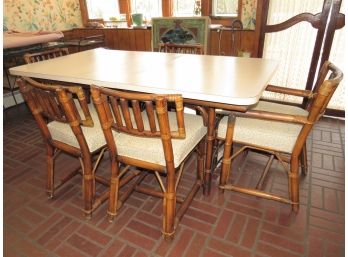 Dining Table & 5 Chairs - Formica & Bamboo-style Base, 1-leaf