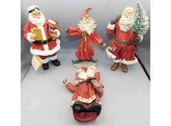 Resin Santa Claus Figurines - 4 Total