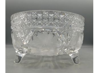 Cut Crystal Footed Floral Pattern Bowl