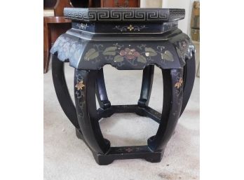 Hand Painted Asian Inspired Floral Pattern Wood End Table