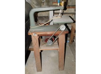 Vintage Shopmaster Electric Scroll Saw With Custom Wood Work Bench Frame - Made In Minnesota