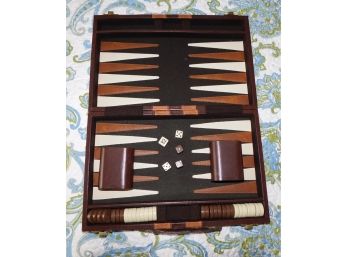 Vintage Backgammon Game Board With Leather Carry Case