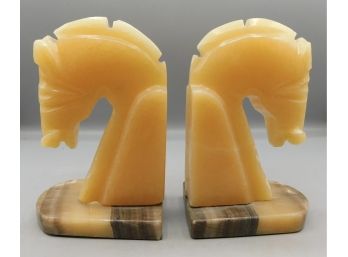 Alabaster Seahorse Style Bookends - 2 Total