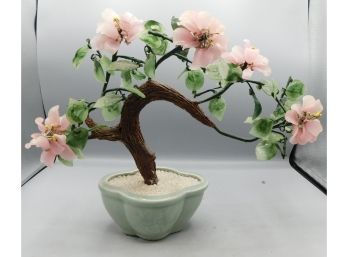 Faux Plastic Petal Bonsai Tree With Resin Base