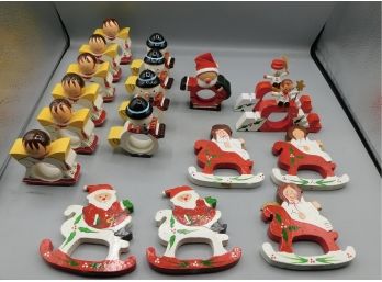 Vana Hand Painted Wooden Christmas Style Napkin Holders - 18 Total