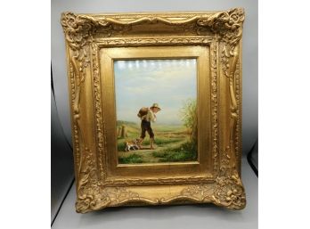 Dan Klein Signed Oil On Gold Gilt  Wood Print Framed