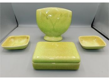 Ceramic Glazed Vase / Trinket Dish Set - 4 Total