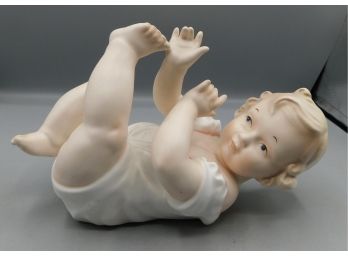 Vintage Hand Painted Porcelain Baby Girl Piano Baby Statue #5546