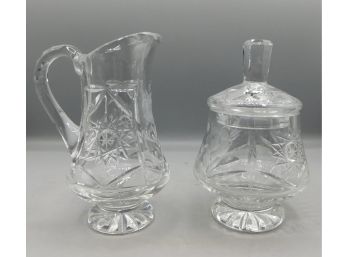 Cut Crystal Pitcher With Covered Sugar Bowl