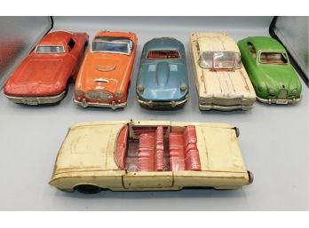 1960s Bondai Metal Tin Toy Cars - Assorted Lot - 6 Total - Made In Japan