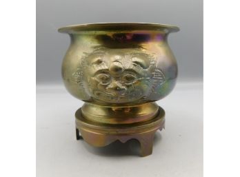 Vintage Carved Brass Footed Bowl With Stand