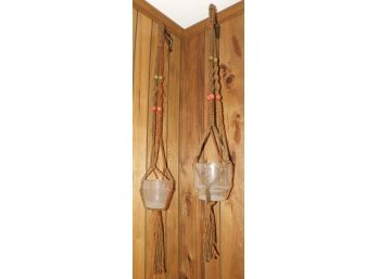 Hand Crafted Macrame Plant Hangers With Lucite Planters