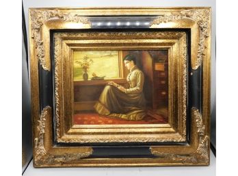 N. Bingham Signed Oil On Wood With Gold Gilt Black Accent Frame