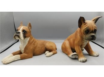 Ceramic/sandicast Hand-painted Boxer Figurines - 2 Total