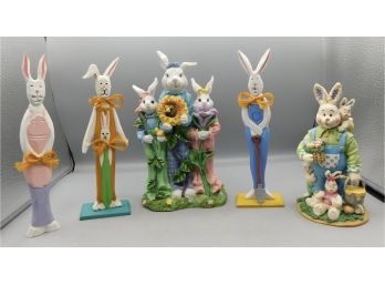 Wood / Resin Easter Bunny Figurines - 5 Total