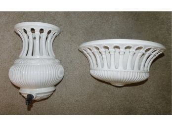 Italian White Porcelain Aguamanil With Porcelain Basket Wall Decor