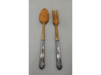 Vintage Silver Plated Wood Serving Utensils - 2 Total