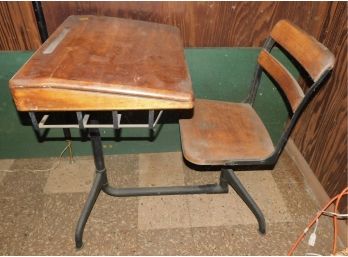 Vintage Solid Wood / Metal School Desk