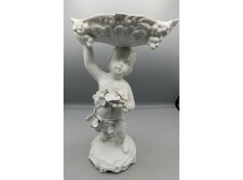 Ceramic Cherub Style Statue Holding Bowl - Made In Italy