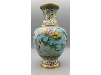 Zi Jin Cheng Brass Enameled Asian Inspired Floral Pattern Cloisonne Vase