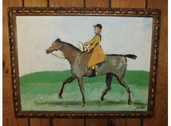 Equestrian Jockey Sardi Signed Oil On Canvas Print Framed