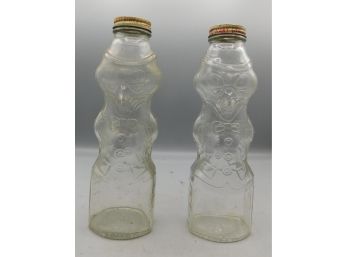 Vintage H. Fox Company Glass Syrup Fox Pattern Bottles - 2 Total