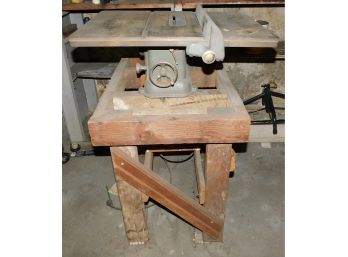 Vintage Craft Art Cast Iron Table Saw With Custom Wood Work Bench Frame- Made In Canada