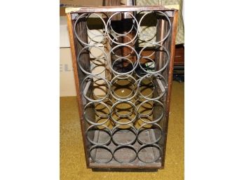 Mid Century Wrought Iron / Wood 18 Bottle Wine Rack With Handles