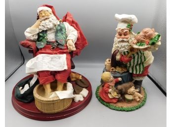 Resin Santa Clause Holiday Style Decor - 2 Total