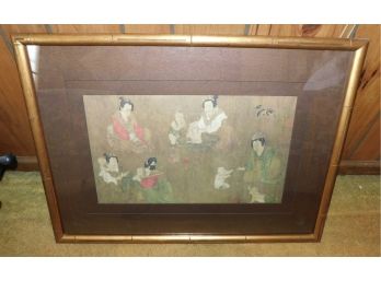 Asian Inspired Print With Bamboo Style Wood Frame