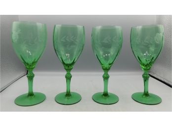 Etched Glass Wine Glasses - 5 Total