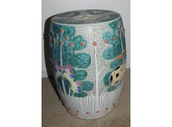 Asian Inspired Garden Stool Ceramic Glazed Vibrant Design