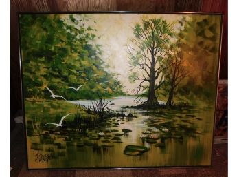 Scenic Thomas Lee Signed Vintage Vibrant Colors Original Oil On Canvas