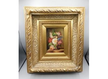 A Ladd Signed Colorful Floral Arraingement Oil On Cavas With Gold Gilt Frame