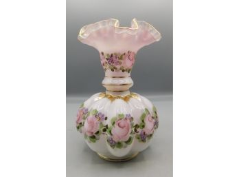 Milk Glass Hand-painted Crinkle Cut Style Bud Vase