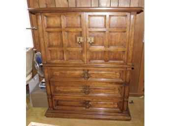 Vintage Drexel Heritage Armoire With 3 Drawers And Cabinet With Slotted Storage