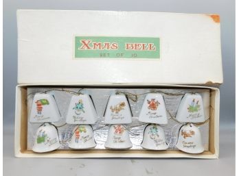 Hand-painted Porcelain Christmas Bells - 10 Total - Made In Japan