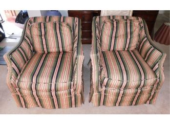 Vintage Custom Upholstered Arm Chairs On Wheels - 2 Total